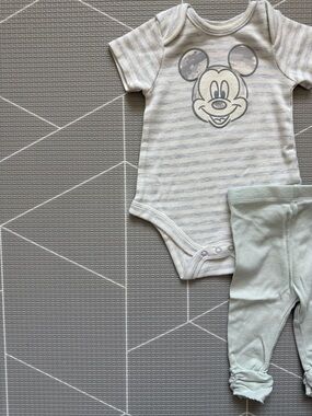 Disney|Baby girl set,Striped Mickey Mouse Onesie bodysuit & Mint leggings•0-3M